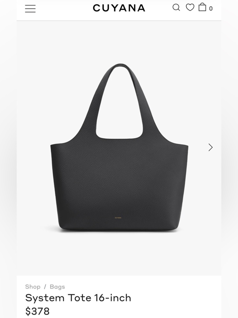 Cuyana System Tote 16-inch (Black Pebbled Leather)
